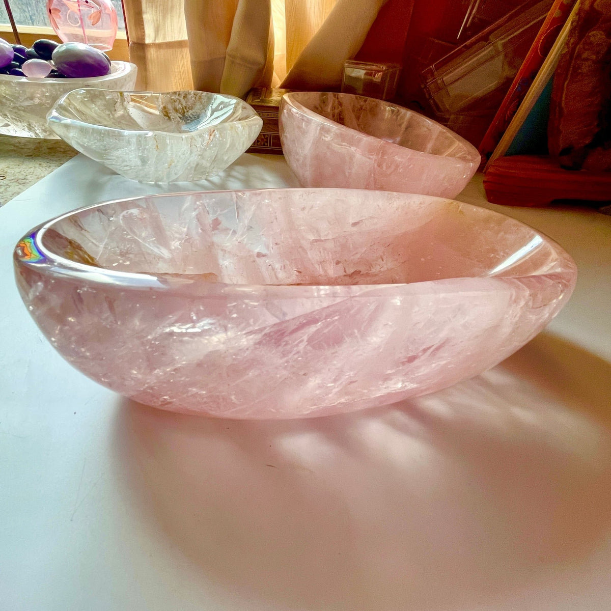 Rose Quartz Bowl - Blooming Pink Handcrafted Stone | Dakota Nature