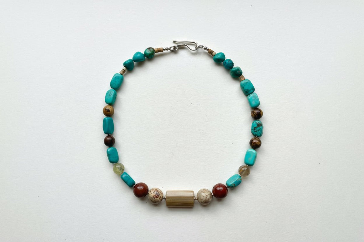 Petrified Wood Necklace | Turquoise | Handcrafted | Dakota