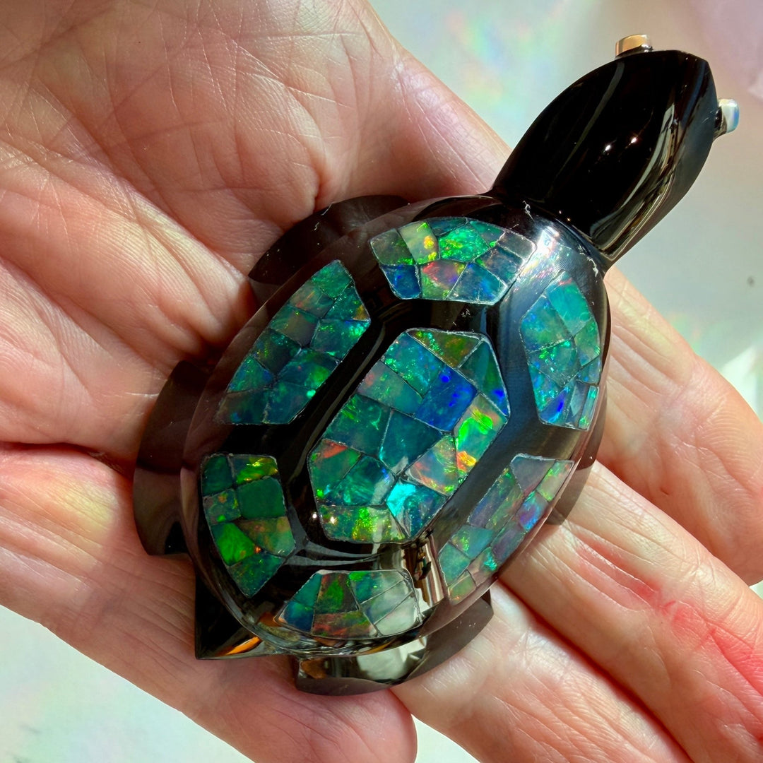 Ethiopian Opal Turtle | Black Onyx Carving | Dakota Nature