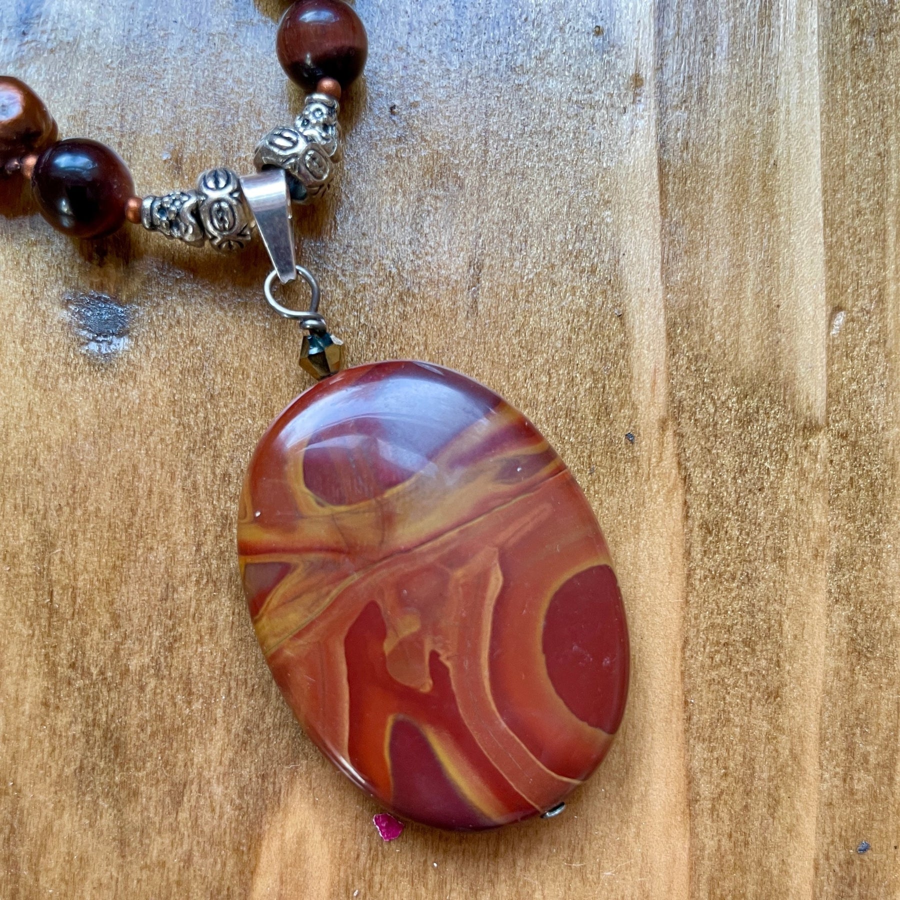 Rock Necklace, Natural Red River Rock Stone Pendant Leather Necklace,  Hypoallergenic Jewelry