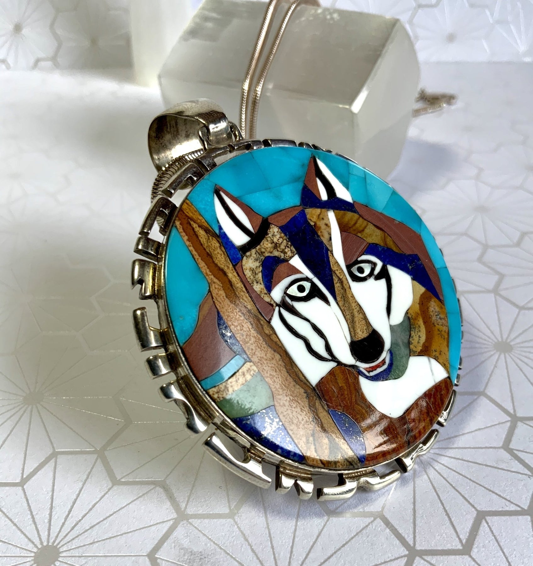 The Wolf in the Wood Inlay Heritage ART Pendant - Dakota Nature LLC
