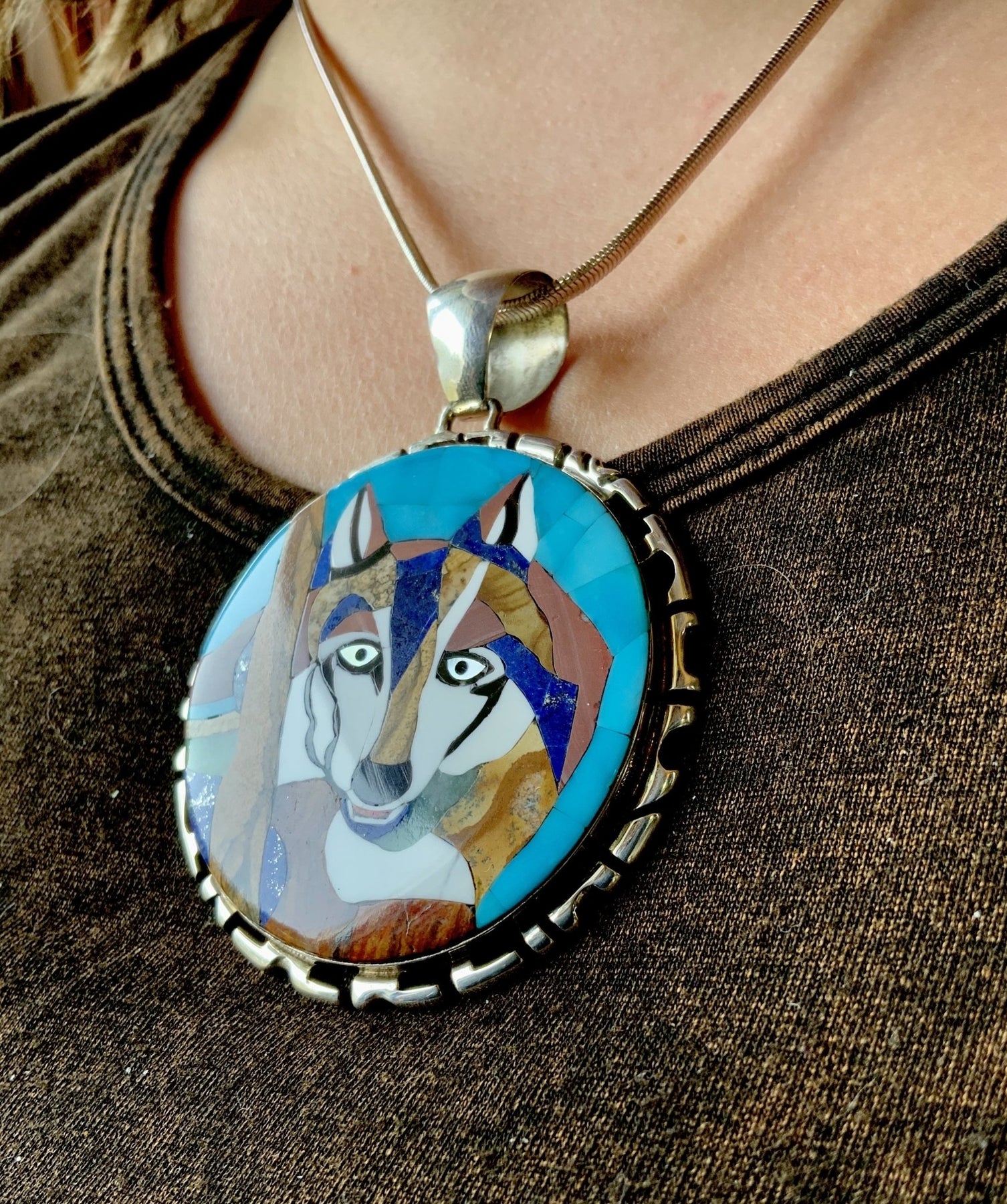The Wolf in the Wood Inlay Heritage ART Pendant - Dakota Nature LLC