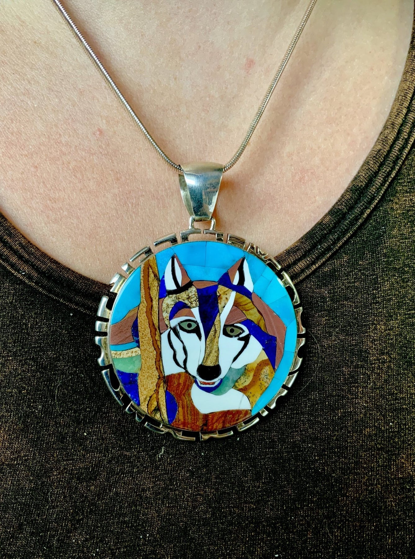 The Wolf in the Wood Inlay Heritage ART Pendant - Dakota Nature LLC