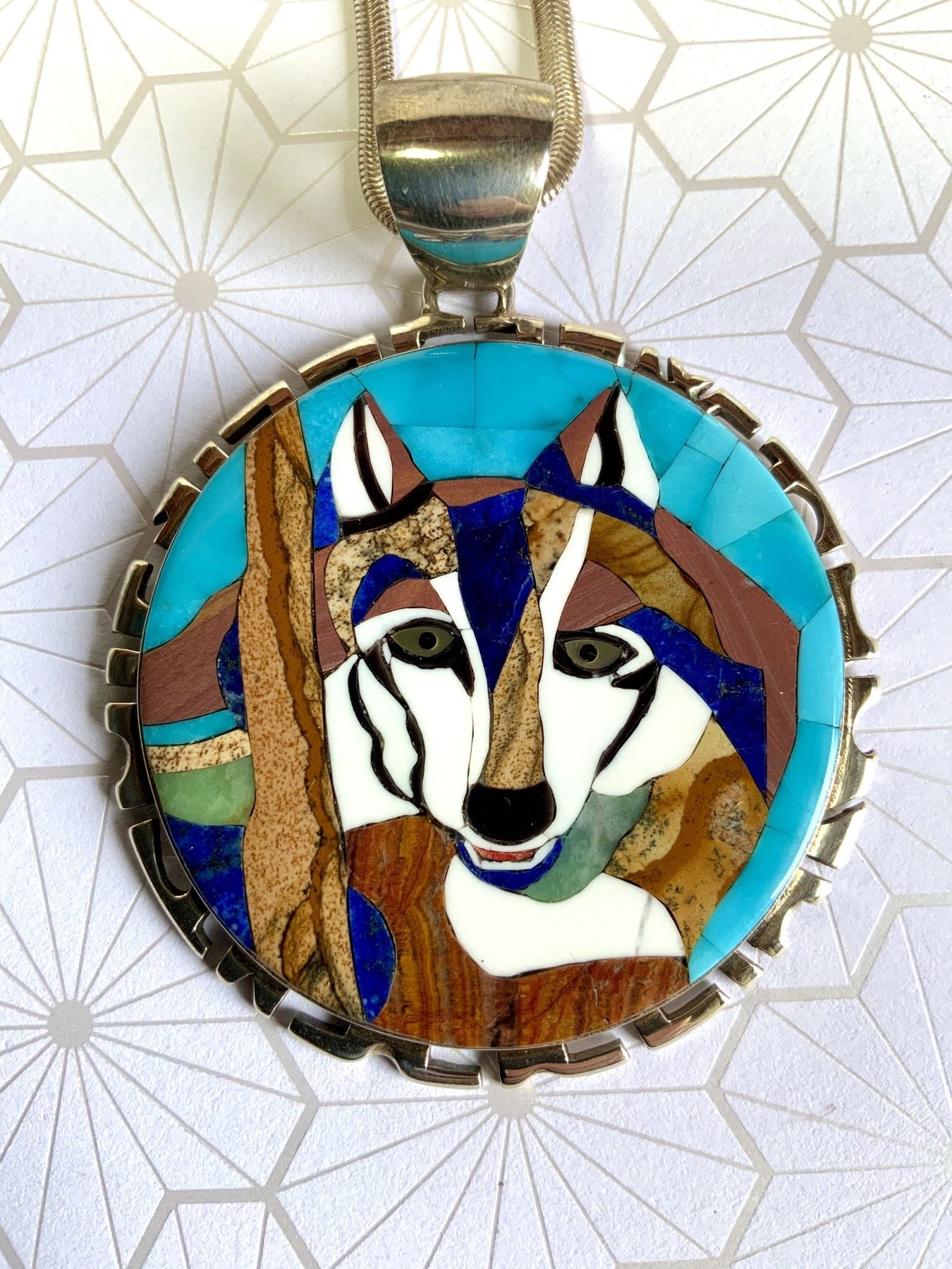 Handcrafted Wolf Inlay Pendant - Turquoise | One-of-a-Kind
